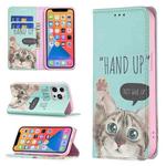 For iPhone 13 mini Colored Drawing Pattern Invisible Magnetic Horizontal Flip PU Leather Case with Holder & Card Slots & Wallet (Cat)