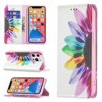 For iPhone 13 mini Colored Drawing Pattern Invisible Magnetic Horizontal Flip PU Leather Case with Holder & Card Slots & Wallet (Sun Flower)