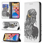 For iPhone 13 Colored Drawing Pattern Invisible Magnetic Horizontal Flip PU Leather Case with Holder & Card Slots & Wallet(Girl)