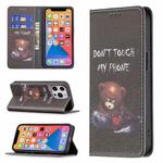 For iPhone 13 Colored Drawing Pattern Invisible Magnetic Horizontal Flip PU Leather Case with Holder & Card Slots & Wallet(Bear)