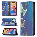 For iPhone 13 Pro Max Colored Drawing Pattern Invisible Magnetic Horizontal Flip PU Leather Case with Holder & Card Slots & Wallet (Gold Butterflies)