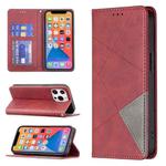 For iPhone 13 mini Rhombus Texture Horizontal Flip Magnetic Leather Case with Holder & Card Slots (Red)