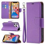 For iPhone 13 Pro Litchi Texture Pure Color Horizontal Flip Leather Case with Holder & Card Slots & Wallet & Lanyard (Purplez)