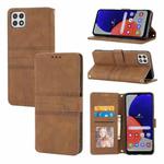 For Samsung Galaxy A22 5G Embossed Striped Magnetic Buckle PU + TPU Horizontal Flip Leather Case with Holder & Card Slot & Wallet & Photo Frame & Sling(Brown)