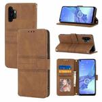 For Samsung Galaxy A32 4G Embossed Striped Magnetic Buckle PU + TPU Horizontal Flip Leather Case with Holder & Card Slot & Wallet & Photo Frame & Sling(Brown)