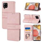 For Samsung Galaxy A42 5G Embossed Striped Magnetic Buckle PU + TPU Horizontal Flip Leather Case with Holder & Card Slot & Wallet & Photo Frame & Sling(Pink)