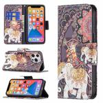 For iPhone 13 mini Colored Drawing Pattern Horizontal Flip Leather Case with Holder & Card Slots & Wallet (Flowers and Elephant)