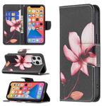 For iPhone 13 Pro Max Colored Drawing Pattern Horizontal Flip Leather Case with Holder & Card Slots & Wallet (Lotus)