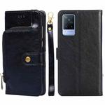 For vivo V21e 4G / Y73 2021 Zipper Bag PU + TPU Horizontal Flip Leather Case with Holder & Card Slot & Wallet & Lanyard(Black)
