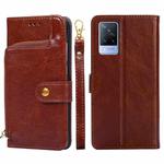 For vivo V21e 4G / Y73 2021 Zipper Bag PU + TPU Horizontal Flip Leather Case with Holder & Card Slot & Wallet & Lanyard(Brown)