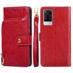 For vivo X60 Pro Zipper Bag PU + TPU Horizontal Flip Leather Case with Holder & Card Slot & Wallet & Lanyard(Red)