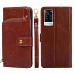For vivo X60 Pro Zipper Bag PU + TPU Horizontal Flip Leather Case with Holder & Card Slot & Wallet & Lanyard(Brown)