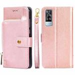 For vivo Y51 2020 4G  Zipper Bag PU + TPU Horizontal Flip Leather Case with Holder & Card Slot & Wallet & Lanyard(Rose Gold)