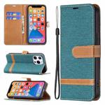 For iPhone 13 Pro Color Matching Denim Texture Horizontal Flip Leather Case with Holder & Card Slots & Wallet & Lanyard (Green)