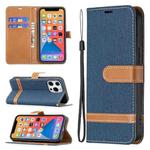 For iPhone 13 Pro Max Color Matching Denim Texture Horizontal Flip Leather Case with Holder & Card Slots & Wallet & Lanyard (Dark Blue)