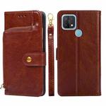 For OPPO A15 Zipper Bag PU + TPU Horizontal Flip Leather Case with Holder & Card Slot & Wallet & Lanyard(Brown)