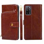 For OPPO A55 5G Zipper Bag PU + TPU Horizontal Flip Leather Case with Holder & Card Slot & Wallet & Lanyard(Brown)