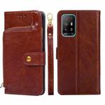 For OPPO A94 5G / F19 Pro+ 5G Zipper Bag PU + TPU Horizontal Flip Leather Case with Holder & Card Slot & Wallet & Lanyard(Brown)