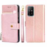 For OPPO A94 5G / F19 Pro+ 5G Zipper Bag PU + TPU Horizontal Flip Leather Case with Holder & Card Slot & Wallet & Lanyard(Rose Gold)