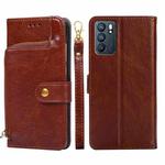 For OPPO Reno6 Zipper Bag PU + TPU Horizontal Flip Leather Case with Holder & Card Slot & Wallet & Lanyard(Brown)