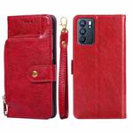 For OPPO Reno6 Zipper Bag PU + TPU Horizontal Flip Leather Case with Holder & Card Slot & Wallet & Lanyard(Red)