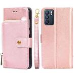 For OPPO Reno6 Zipper Bag PU + TPU Horizontal Flip Leather Case with Holder & Card Slot & Wallet & Lanyard(Rose Gold)