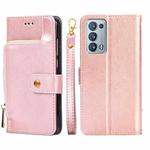 For OPPO Reno6 Pro+ 5G Zipper Bag PU + TPU Horizontal Flip Leather Case with Holder & Card Slot & Wallet & Lanyard(Rose Gold)