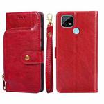 For Realme C21 Zipper Bag PU + TPU Horizontal Flip Leather Case with Holder & Card Slot & Wallet & Lanyard(Red)