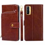 For Realme V15 5G Zipper Bag PU + TPU Horizontal Flip Leather Case with Holder & Card Slot & Wallet & Lanyard(Brown)