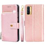 For Realme V15 5G Zipper Bag PU + TPU Horizontal Flip Leather Case with Holder & Card Slot & Wallet & Lanyard(Rose Gold)