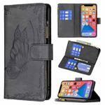 For iPhone 13 Flying Butterfly Embossing Pattern Zipper Horizontal Flip Leather Case with Holder & Card Slots & Wallet(Black)