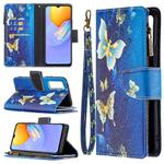 For vivo Y51 2020/Y51a/Y51s Colored Drawing Pattern Zipper Horizontal Flip Leather Case with Holder & Card Slots & Wallet(Gold Butterfly)