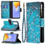 For vivo Y51 2020/Y51a/Y51s Colored Drawing Pattern Zipper Horizontal Flip Leather Case with Holder & Card Slots & Wallet(Plum Blossom)