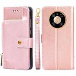 For Huawei Mate 40 Zipper Bag PU + TPU Horizontal Flip Leather Case with Holder & Card Slot & Wallet & Lanyard(Rose Gold)