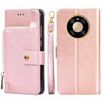 For Huawei Mate 40 Pro Zipper Bag PU + TPU Horizontal Flip Leather Case with Holder & Card Slot & Wallet & Lanyard(Rose Gold)