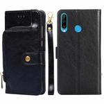 For Huawei P30 lite / nova 4e Zipper Bag PU + TPU Horizontal Flip Leather Case with Holder & Card Slot & Wallet & Lanyard(Black)