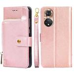 For Honor 50 Zipper Bag PU + TPU Horizontal Flip Leather Case with Holder & Card Slot & Wallet & Lanyard(Rose Gold)