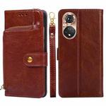 For Honor 50 Zipper Bag PU + TPU Horizontal Flip Leather Case with Holder & Card Slot & Wallet & Lanyard(Brown)