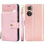 For Honor 50 Pro Zipper Bag PU + TPU Horizontal Flip Leather Case with Holder & Card Slot & Wallet & Lanyard(Rose Gold)