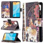 For OPPO A15 Colored Drawing Pattern Zipper Horizontal Flip Leather Case with Holder & Card Slots & Wallet(Flower Elephants)