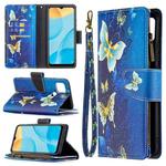 For OPPO A15 Colored Drawing Pattern Zipper Horizontal Flip Leather Case with Holder & Card Slots & Wallet(Gold Butterfly)