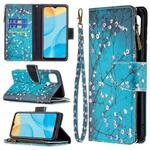 For OPPO A15 Colored Drawing Pattern Zipper Horizontal Flip Leather Case with Holder & Card Slots & Wallet(Plum Blossom)
