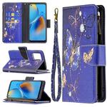 For OPPO A74 4G/F19 4G Colored Drawing Pattern Zipper Horizontal Flip Leather Case with Holder & Card Slots & Wallet(Purple Butterfly)