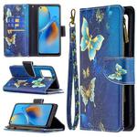 For OPPO A74 4G/F19 4G Colored Drawing Pattern Zipper Horizontal Flip Leather Case with Holder & Card Slots & Wallet(Gold Butterfly)
