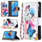 For OPPO A74 4G/F19 4G Colored Drawing Pattern Zipper Horizontal Flip Leather Case with Holder & Card Slots & Wallet(Two Butterflies)
