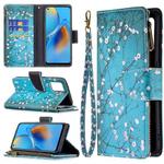 For OPPO A74 4G/F19 4G Colored Drawing Pattern Zipper Horizontal Flip Leather Case with Holder & Card Slots & Wallet(Plum Blossom)