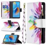 For OPPO A74 4G/F19 4G Colored Drawing Pattern Zipper Horizontal Flip Leather Case with Holder & Card Slots & Wallet(Sun Flower)