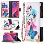 For OPPO A74 5G/A93 5G/A54 5G Colored Drawing Pattern Zipper Horizontal Flip Leather Case with Holder & Card Slots & Wallet(Two Butterflies)