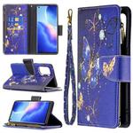 For OPPO Reno5 Pro 5G Colored Drawing Pattern Zipper Horizontal Flip Leather Case with Holder & Card Slots & Wallet(Purple Butterfly)