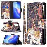 For OPPO Reno5 5G Colored Drawing Pattern Zipper Horizontal Flip Leather Case with Holder & Card Slots & Wallet(Flower Elephants)